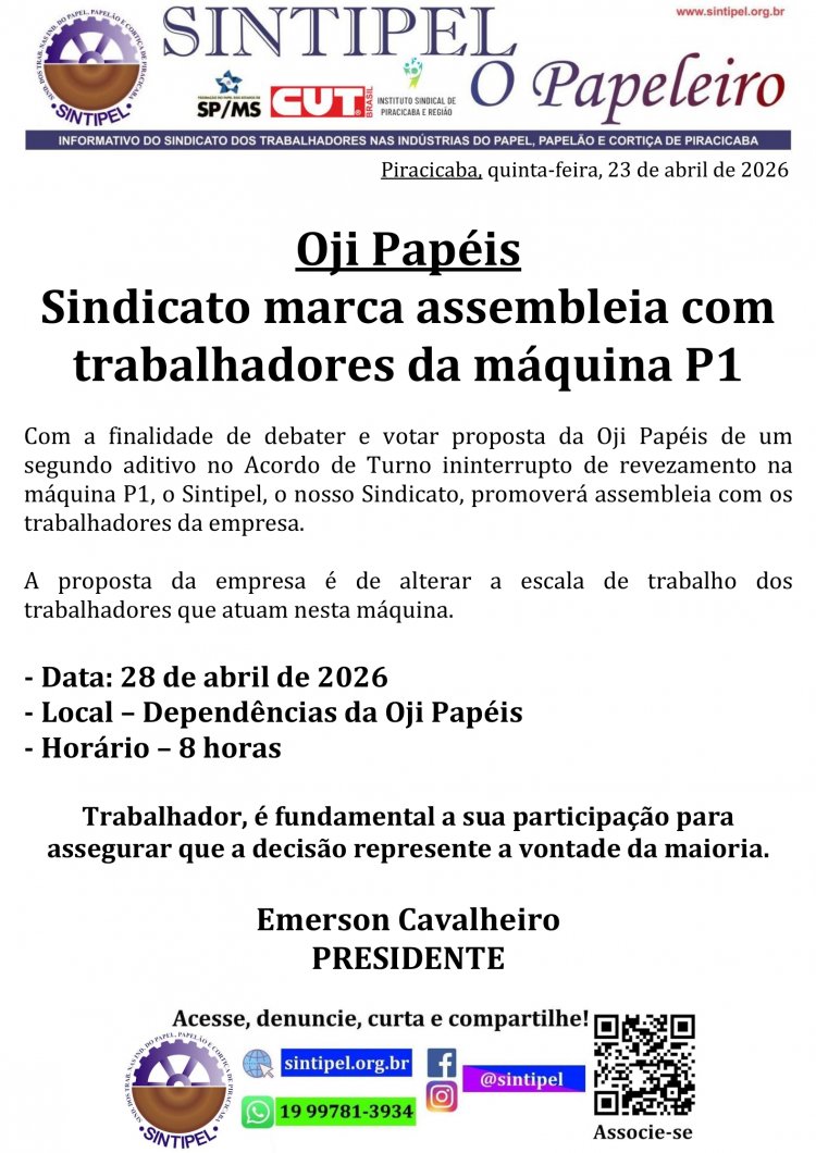 Oji Papéis Sindicato marca assembleia com trabalhadores da