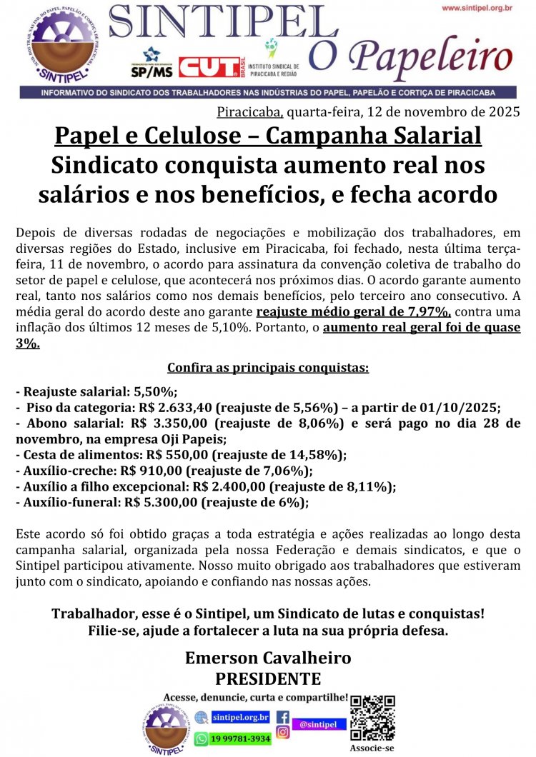 Papel e Celulose Campanha Salarial Sindicato conquista