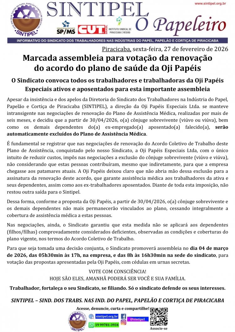 Marcada assembleia para votação da renovação do acordo