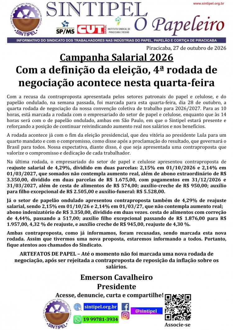 Campanha Salarial 2026 Com a definição da eleição, 4ª