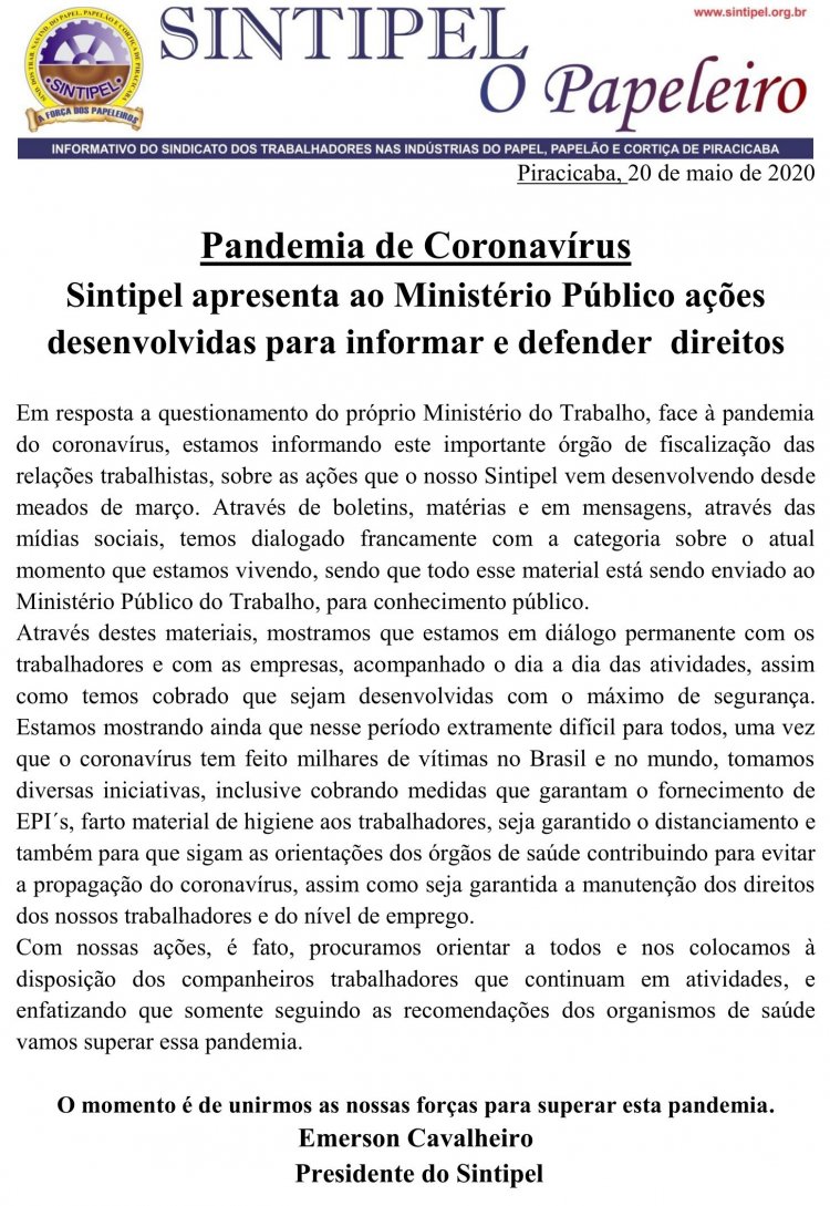 Sintipel apresenta ao Ministério Público ações desenvolvidas para informar e defender direitos