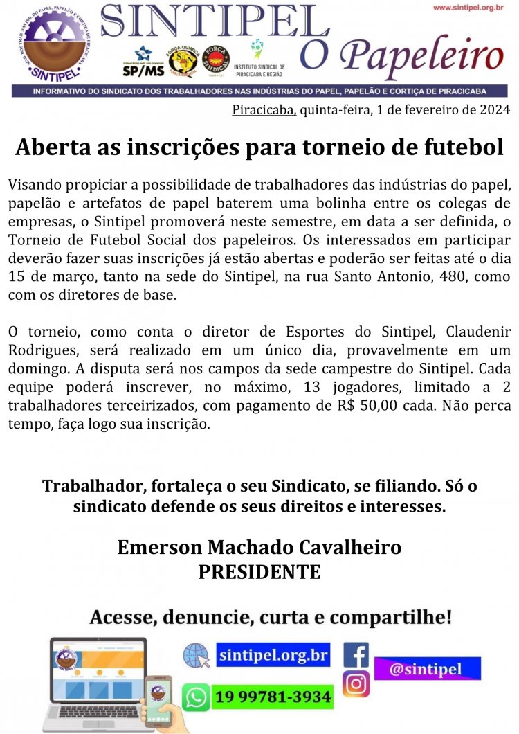 Aberta as inscrições para torneio de futebol