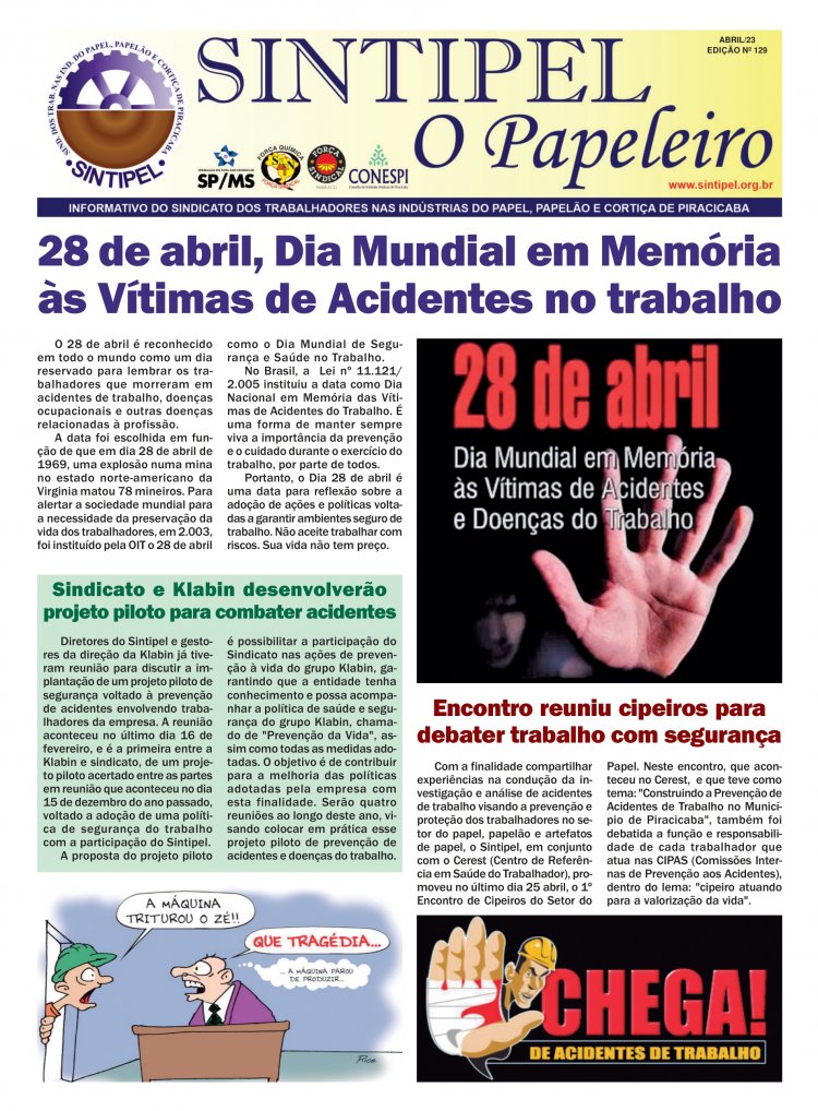 Jornal dos Papeleiros Dia Mundial em Memória às Vítimas de Acidentes de Trabalho Abril
