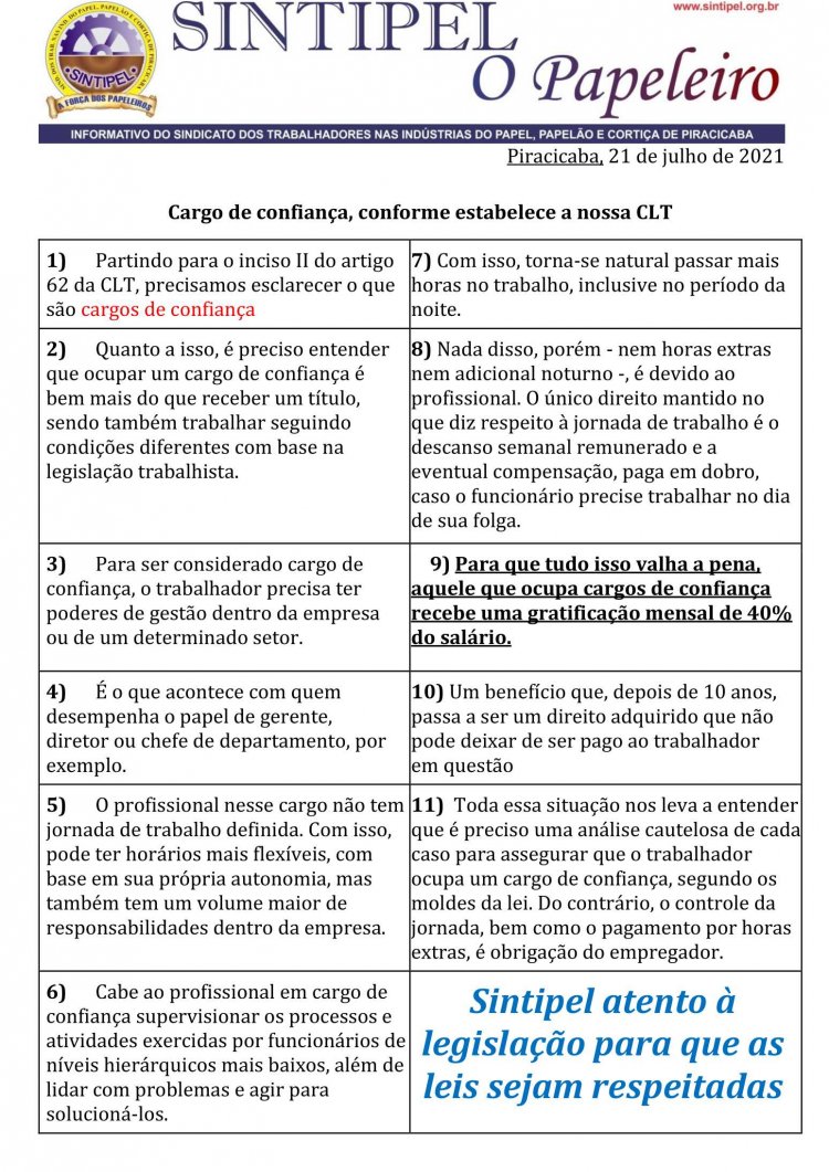 Cargo de confiança, conforme estabelece a nossa