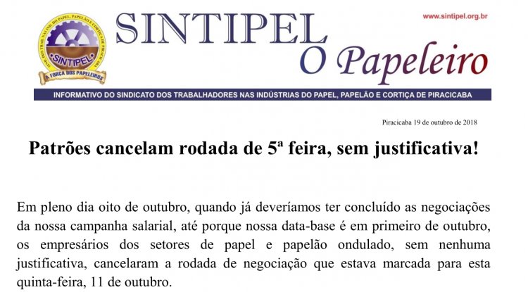 Patrões cancelam rodada de 5ª feira, sem justificativa!