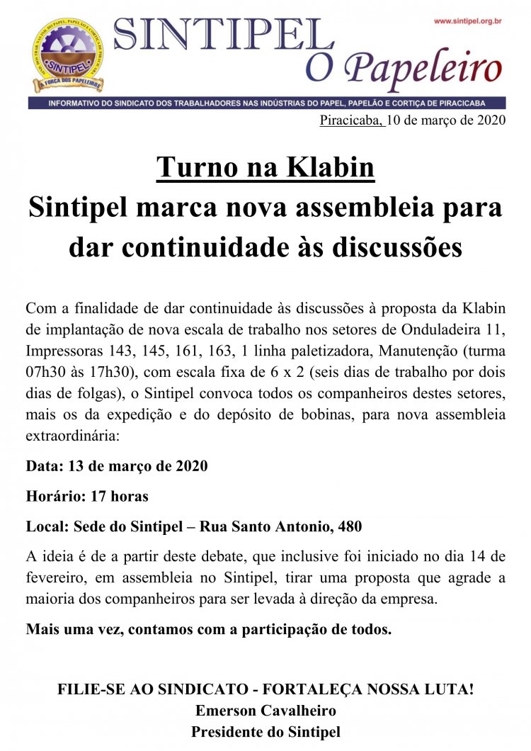 Sintipel marca nova assembleia para dar continuidade às discussões