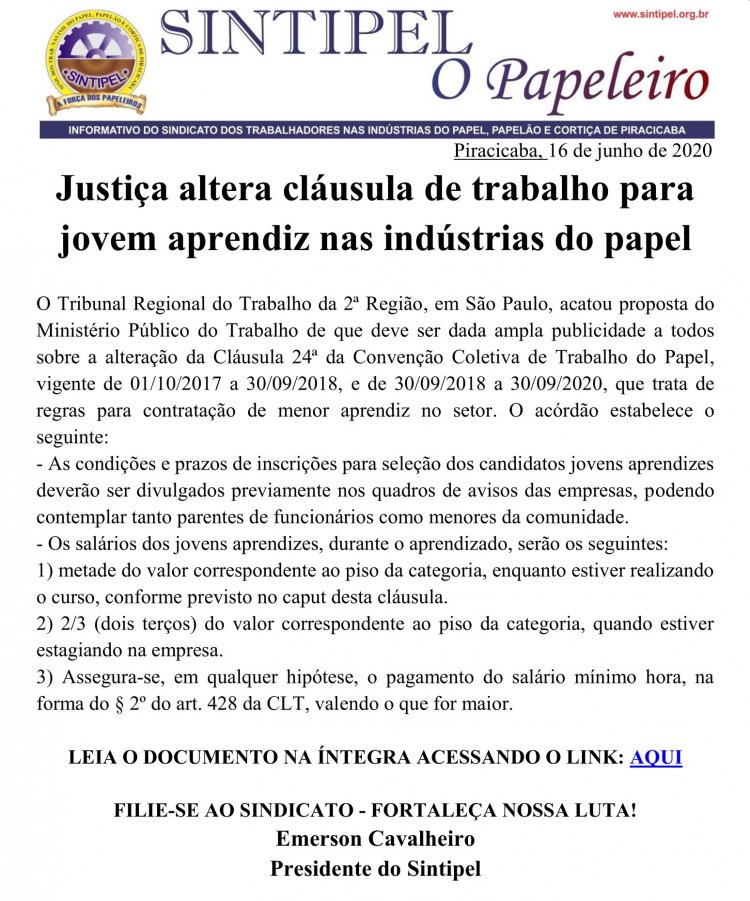 Justiça altera cláusula de trabalho para jovem aprendiz nas