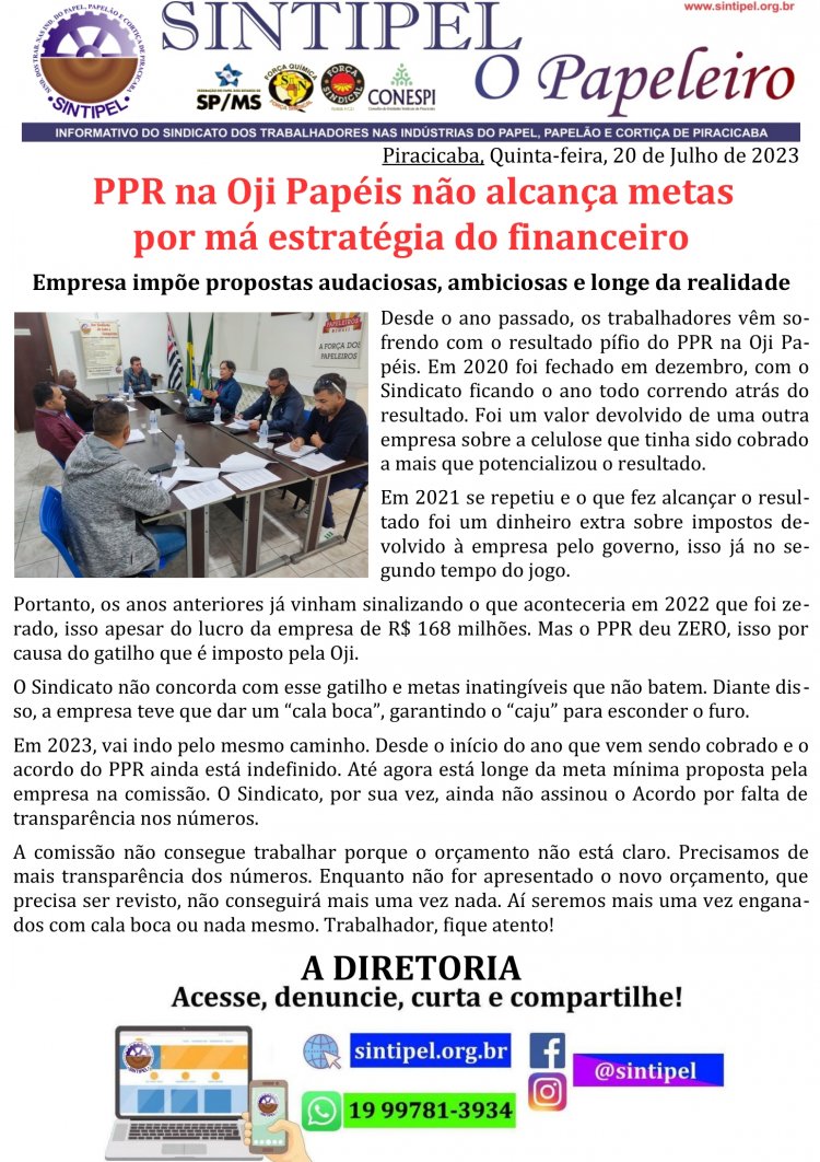 PPR na Oji Papéis não alcança metas por má estratégia do