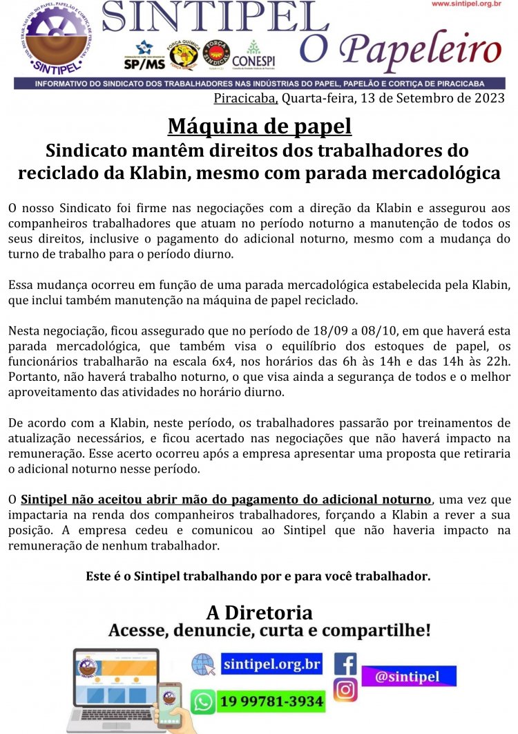 Sindicato mantêm direitos dos trabalhadores do reciclado da Klabin,