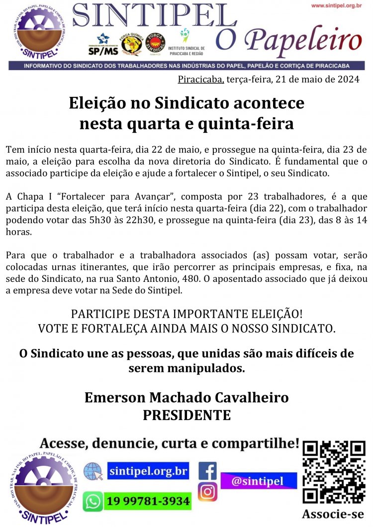 Eleição no Sindicato acontece nesta quarta e