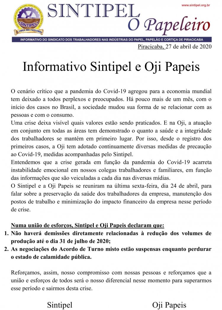 Informativo Sintipel e Oji