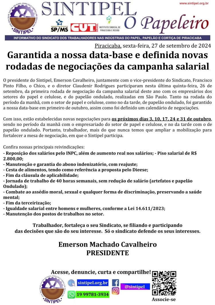 Garantida a nossa data-base e definida novas rodadas de negociações