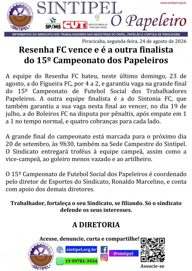 Resenha FC vence e é a outra finalista do 15º Campeonato dos