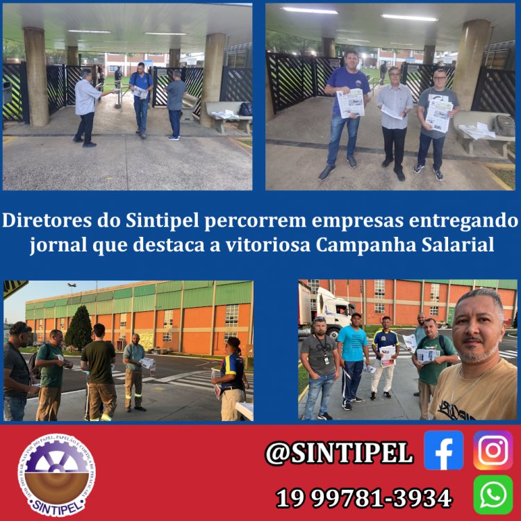 Diretores do Sintipel percorrem empresas entregando jornal que destaca a vitoriosa Campanha Salarial