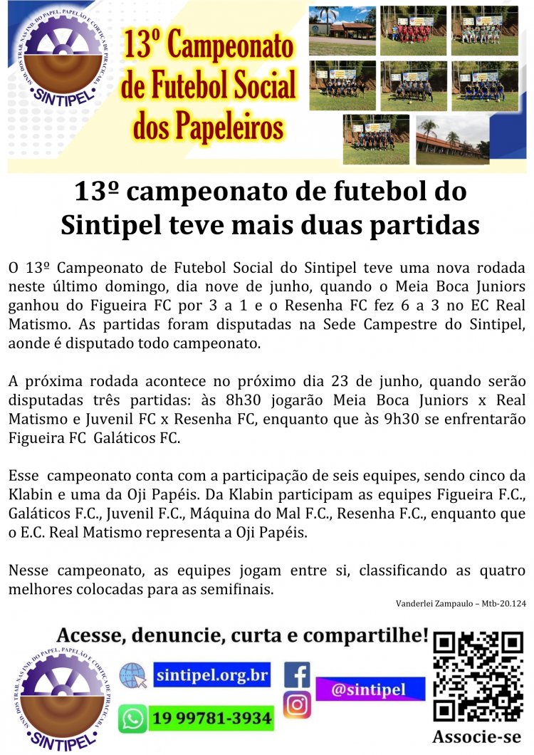 13º campeonato de futebol do Sintipel teve mais duas