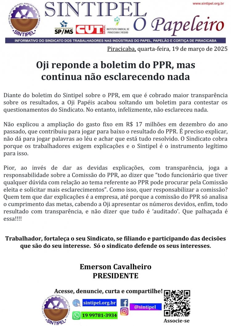 Oji reponde a boletim do PPR, mas continua não esclarecendo