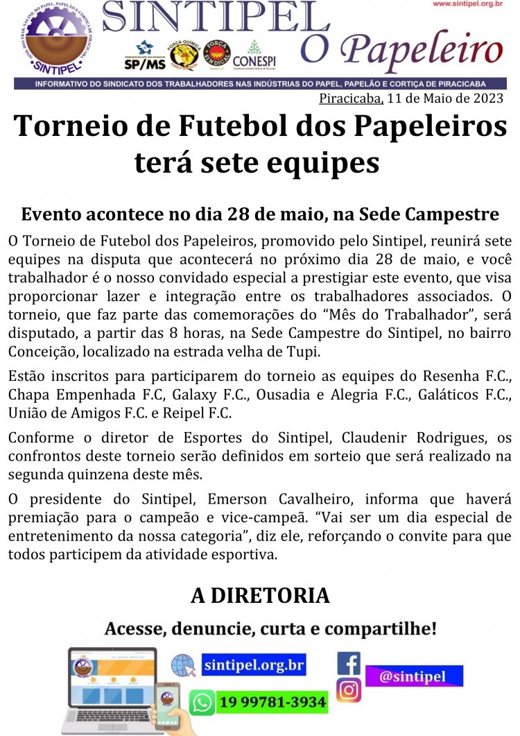 Torneio de Futebol dos Papeleiros terá sete equipes 