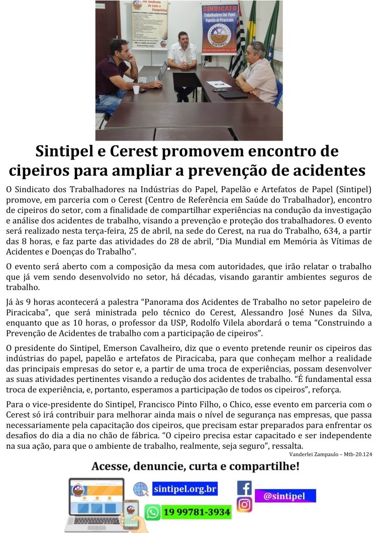 Sintipel e Cerest promovem encontro de cipeiros para ampliar a prevenção de acidentes 