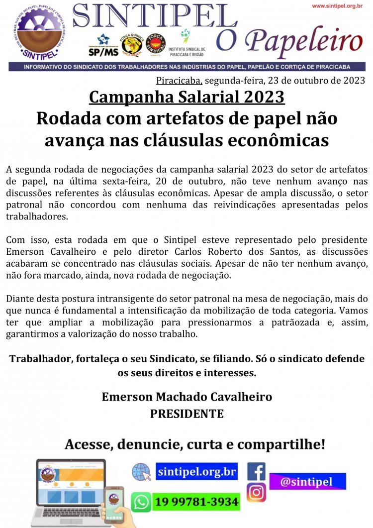 Rodada com artefatos de papel não avança nas cláusulas econômicas