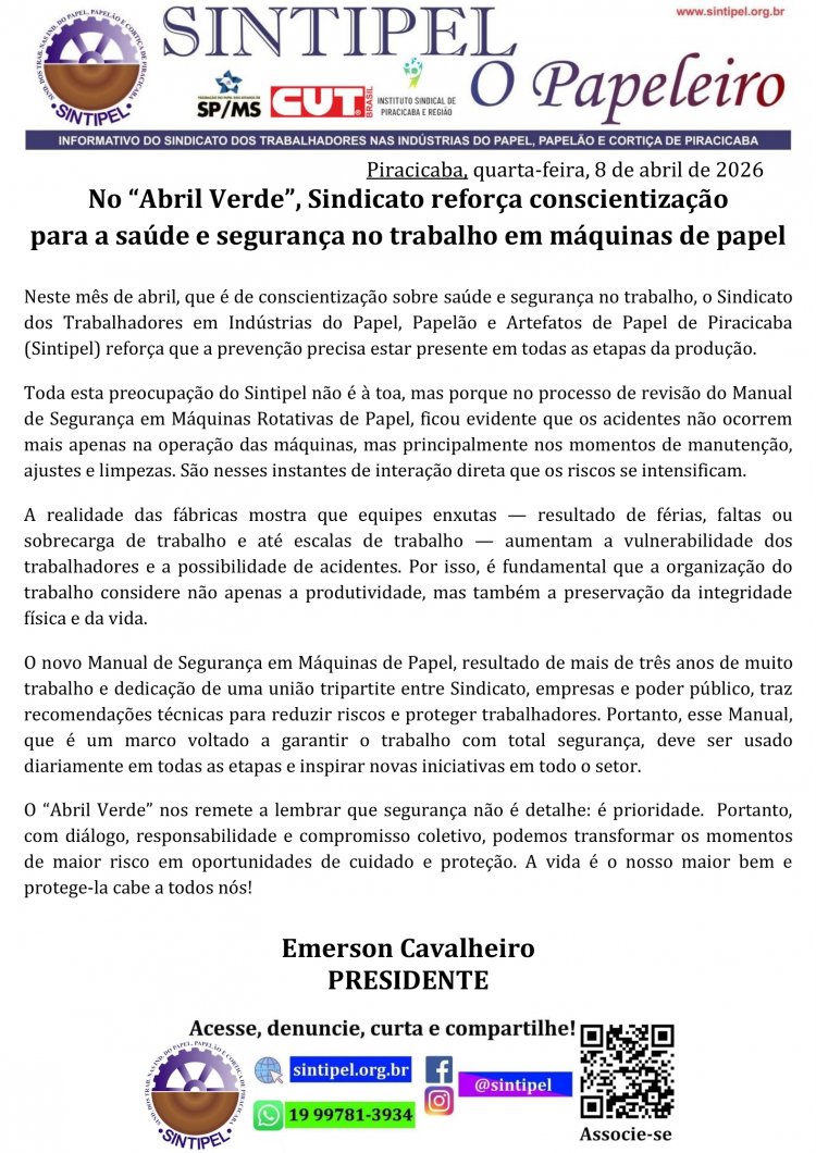 No Abril Verde, Sindicato reforça conscientização para a saúde e segurança no