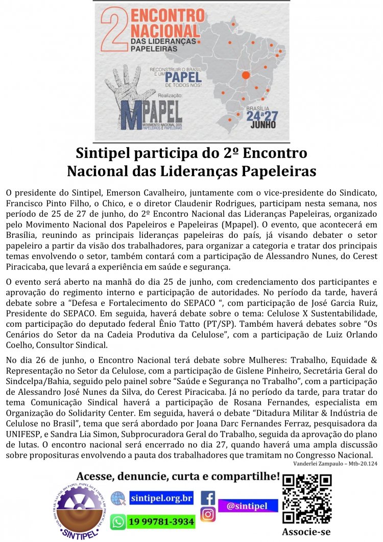 Sintipel participa do 2º Encontro Nacional das Lideranças