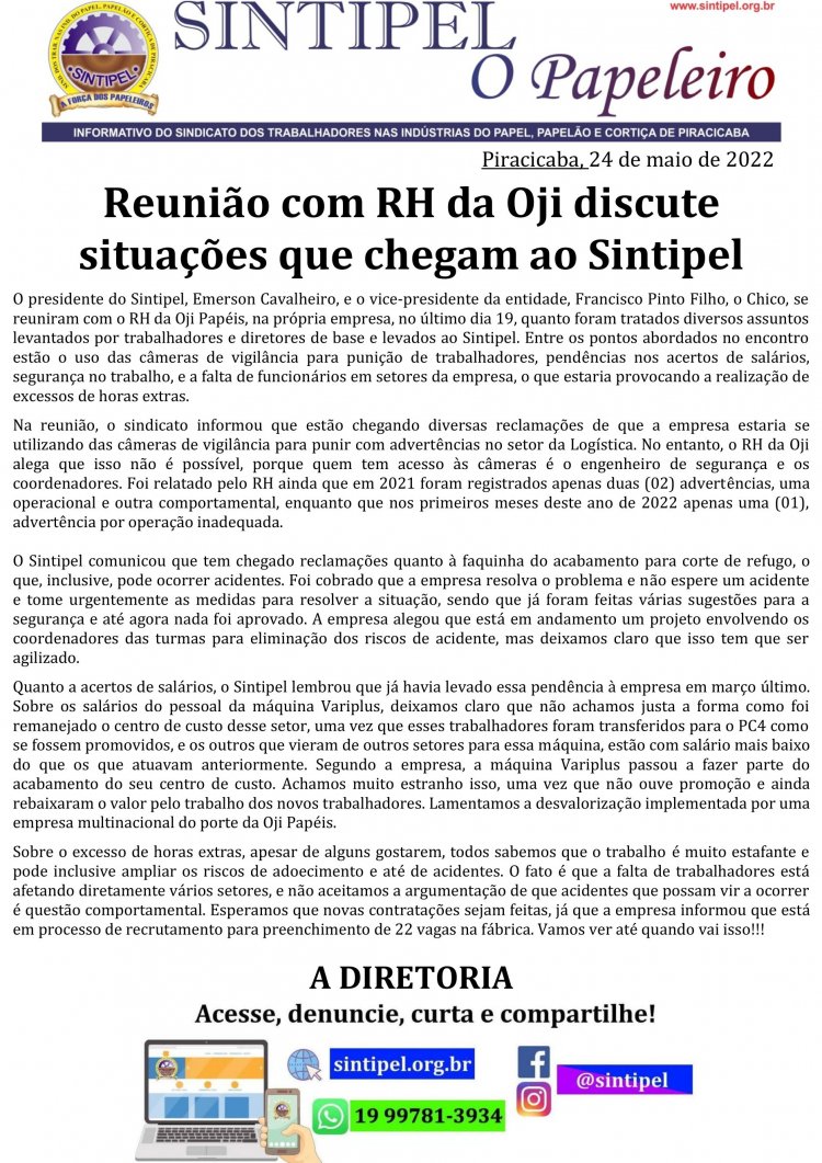 Reunião com RH da Oji discute situações que chegam ao