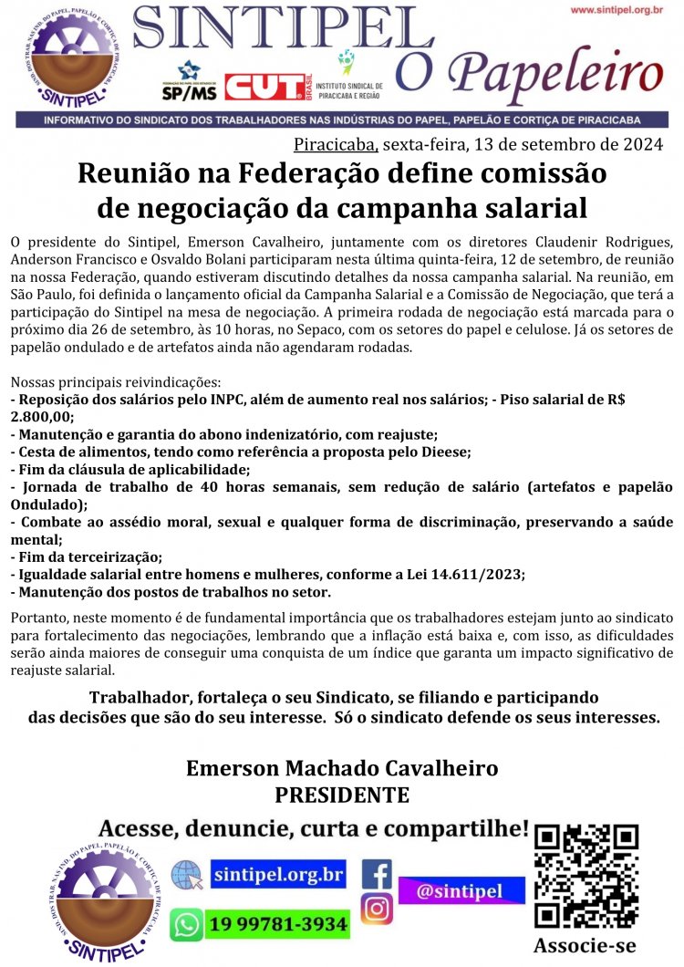 Reunião na Federação define comissão de negociação da campanha salarial