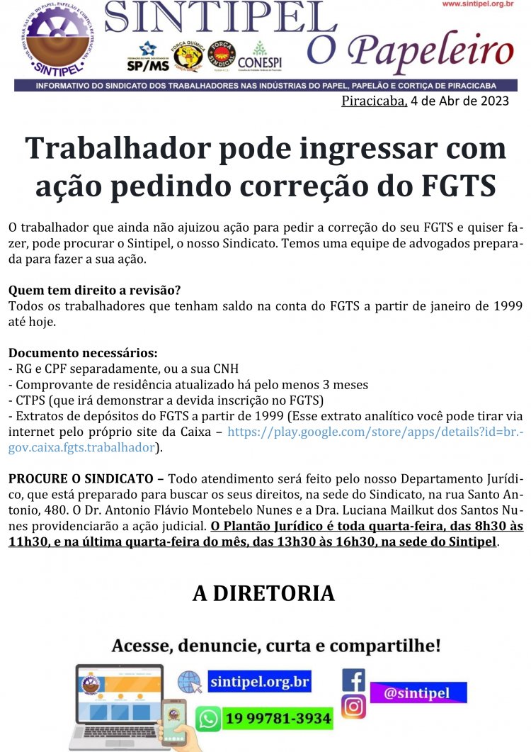 Trabalhador pode ingressar com ação pedindo correção do