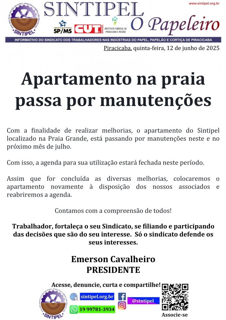 Apartamento na praia passa por manutenções