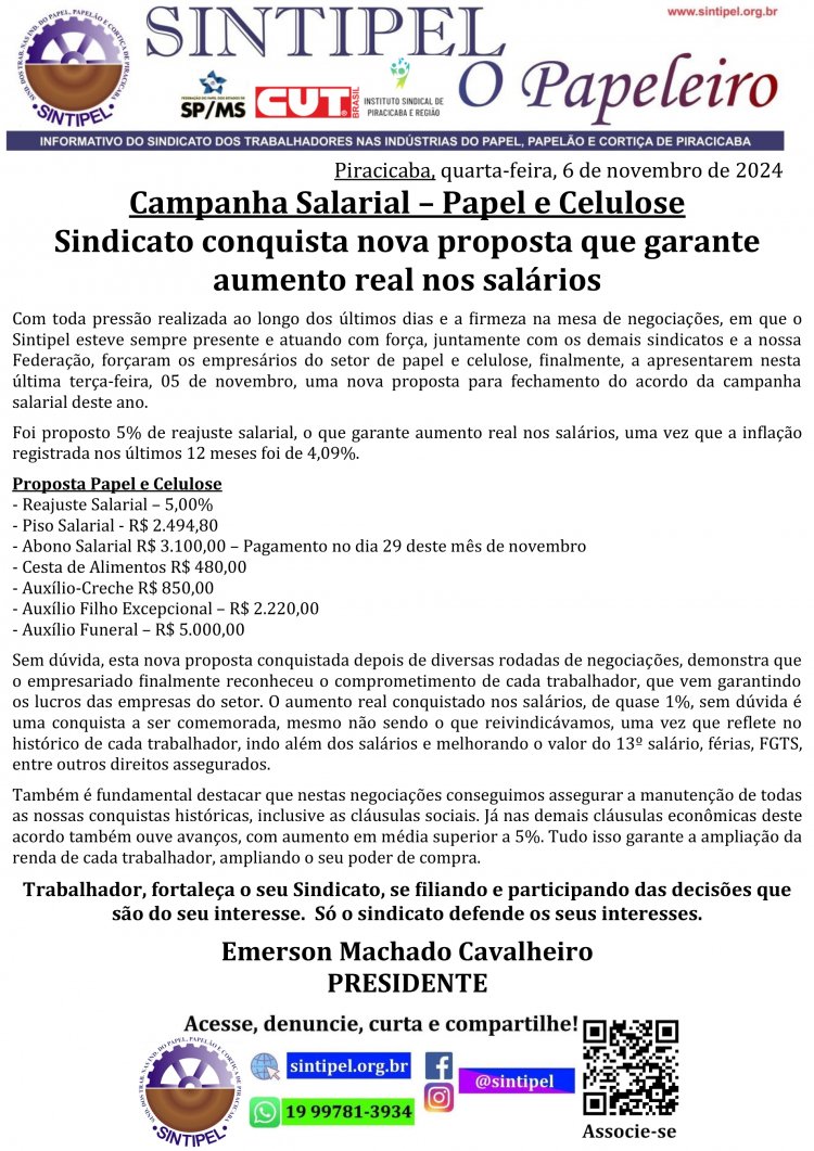 Campanha Salarial Papel e Celulose Sindicato conquista nova proposta