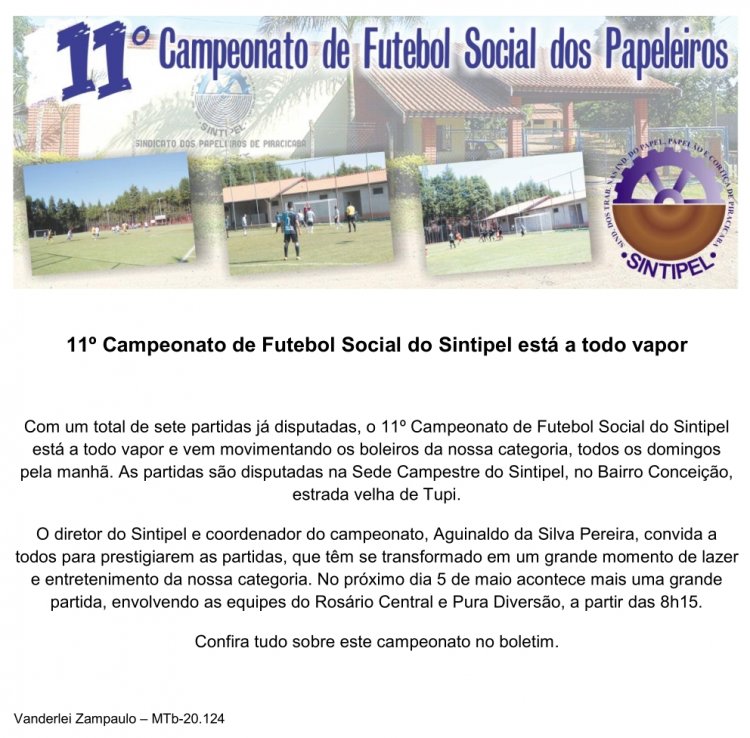 11º Campeonato de Futebol Social do Sintipel está a todo