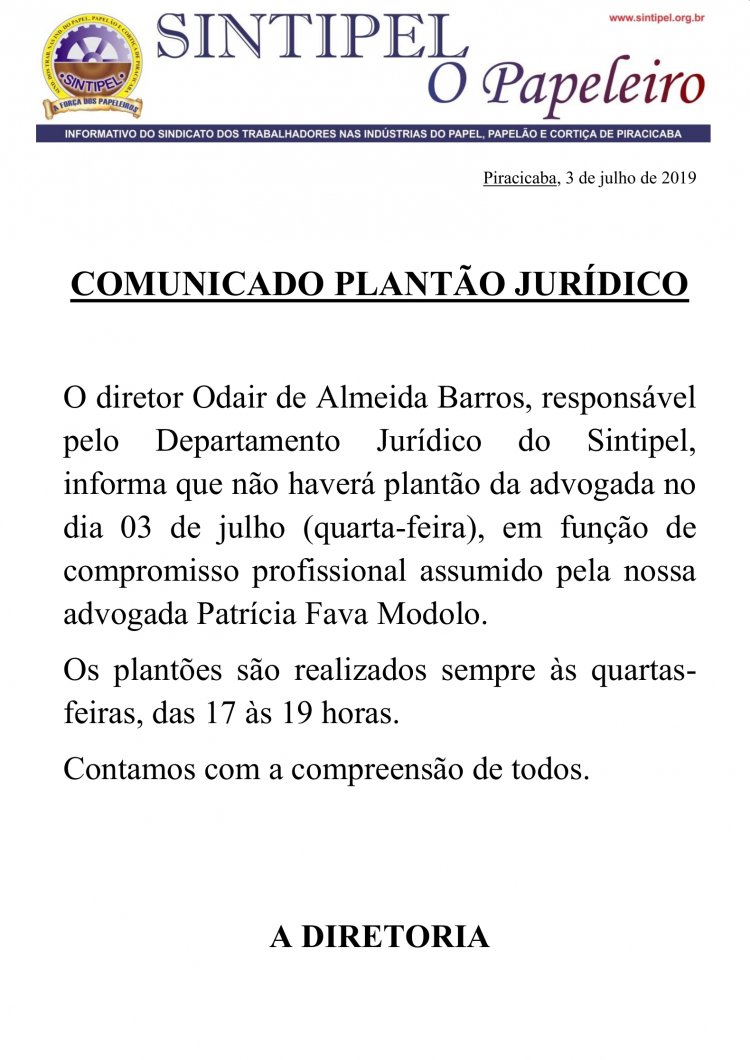 COMUNICADO PLANTÃO