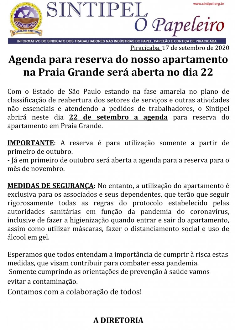 Agenda para reserva do nosso apartamento na Praia Grande será aberta
