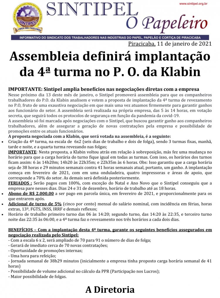 Assembleia definirá implantação da 4ª turma no P. O. da