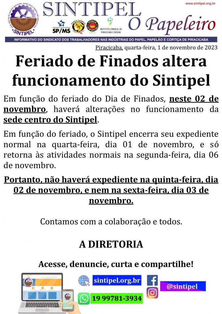 Feriado de Finados altera funcionamento do