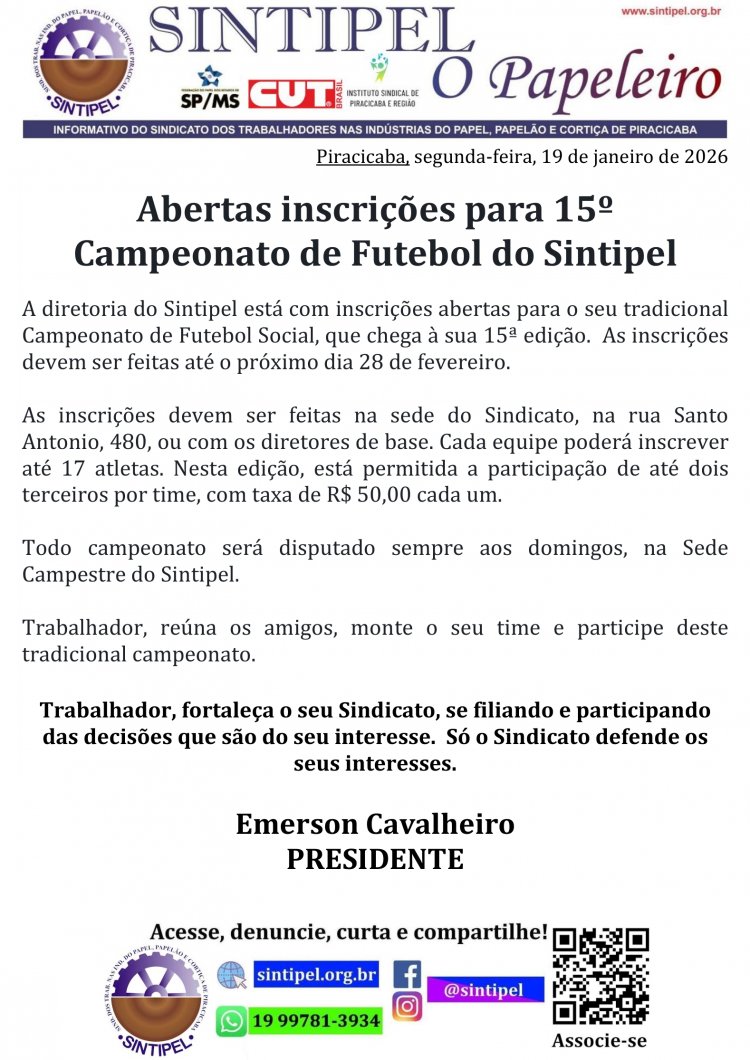 Abertas inscrições para 15º Campeonato de Futebol do