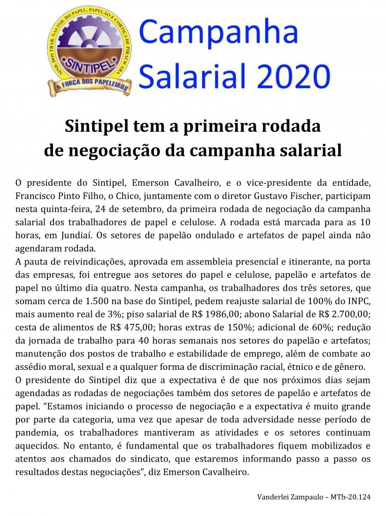 Sintipel tem a primeira rodada de negociação da campanha salarial