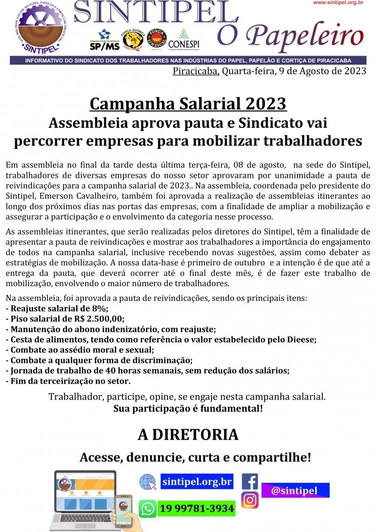 Assembleia aprova pauta e Sindicato vai percorrer empresas para mobilizar trabalhadores