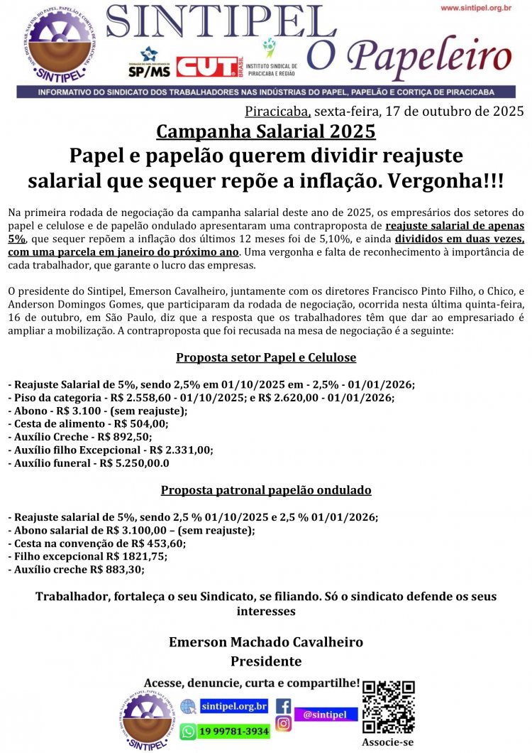 Campanha Salarial 2025 Papel e papelão querem dividir reajuste salarial que sequer