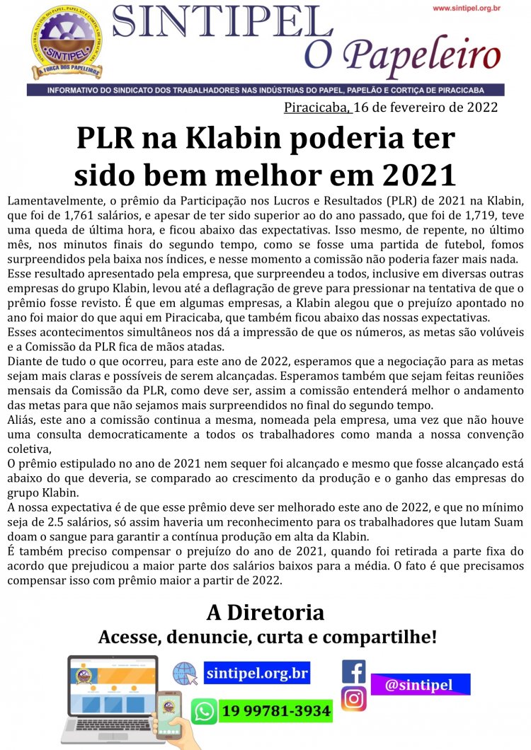 PLR na Klabin poderia ter sido bem melhor em