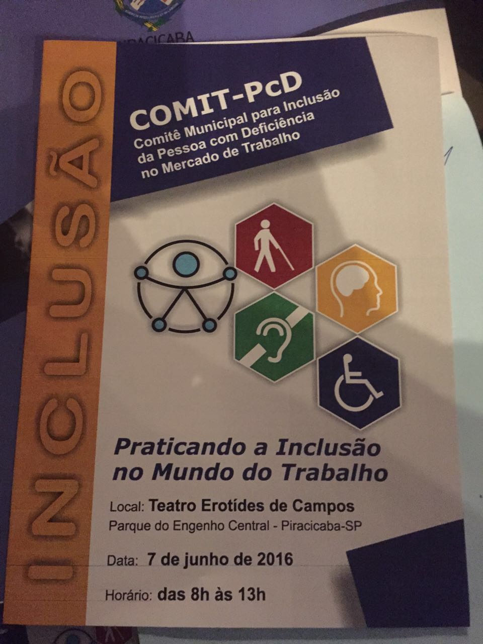 Presidente em exercício do Sintipel no encontro “Praticando a Inclusão no Mundo do Trabalho”